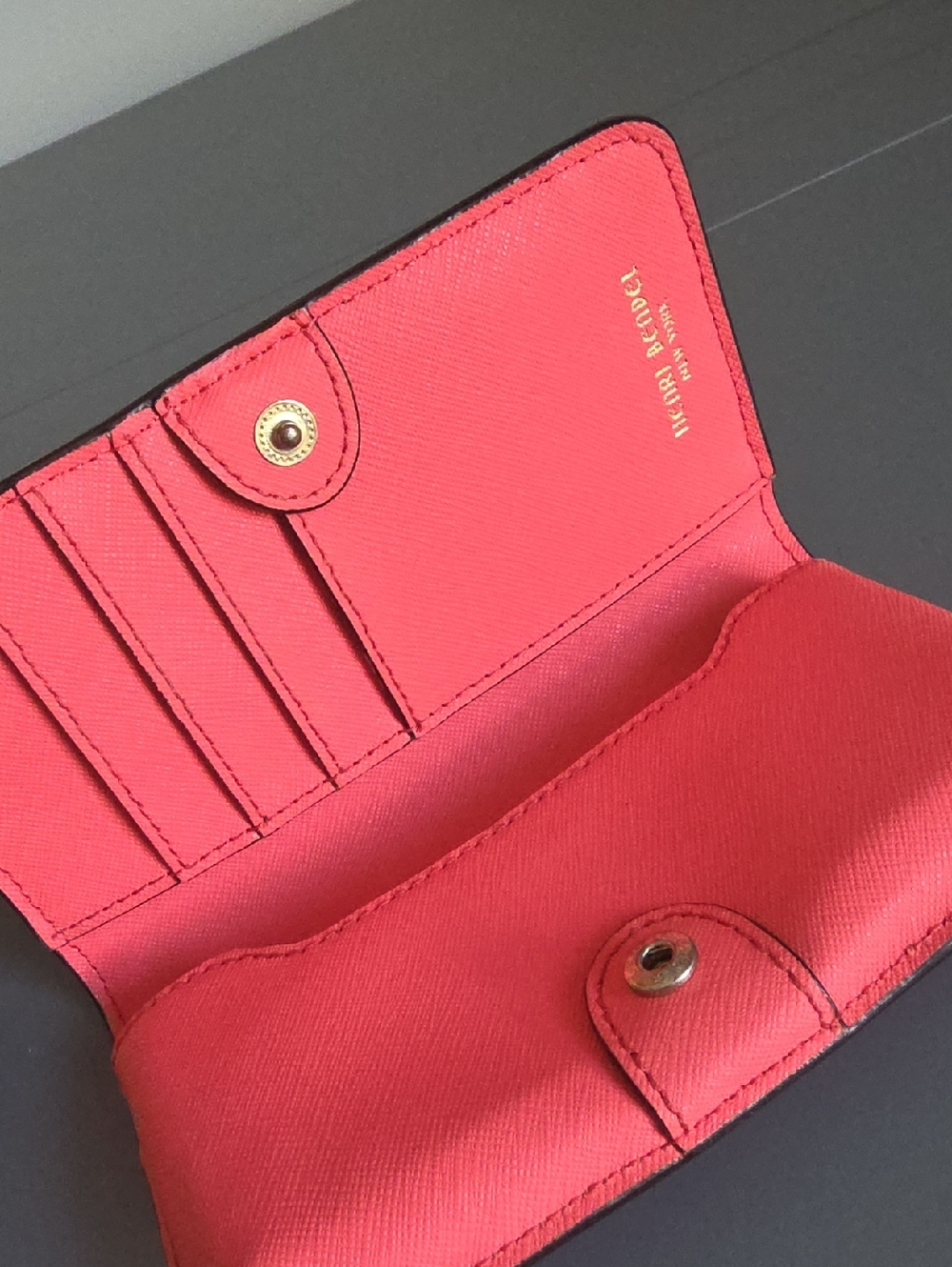 HENRI BENDEL Bright Coral With Floral Apllique Bifold Wallet - Picture 6 of 12
